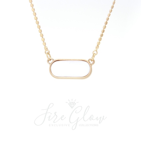 White Oval Pendant Necklace - Gold Tone - Picture 9 of 13